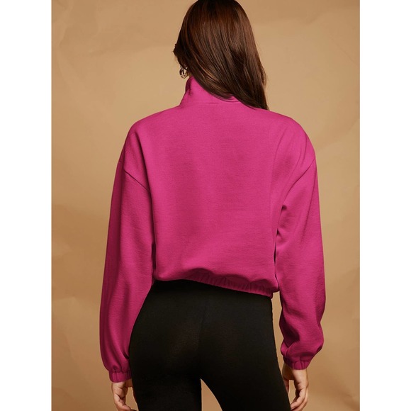 🌟 minimalist Drop Shoulder Zip Half Placket Sweatshirt - Picture 7 of 11